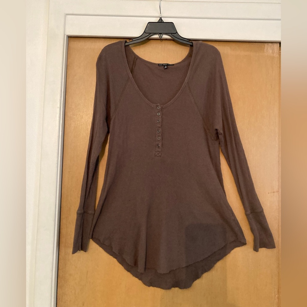 Truly Madly Deeply Henley Ribbed Long Sleeve Top